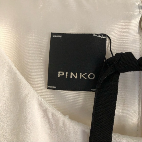 Pinko Dress BEBYBLADE Abito White Crepe Ruffle Sheath US -10 - Picture 14 of 16